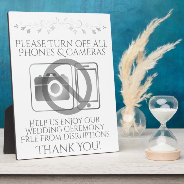 Silver Wedding No Phones or Cameras Sign Fotoplatte (Seite)