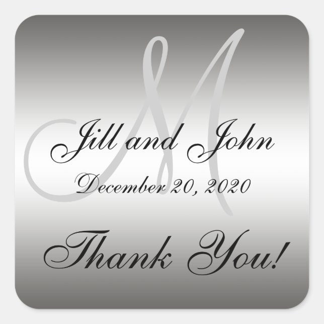 Silver Wedding Personalisiert Danke Square Label Quadratischer Aufkleber (Vorderseite)