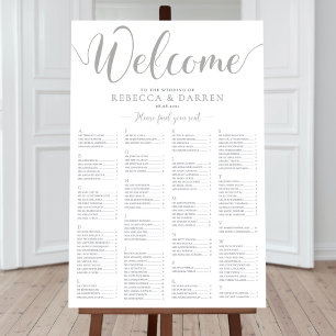 Silver Wedding Seating Chart Alphabetische Namen Poster