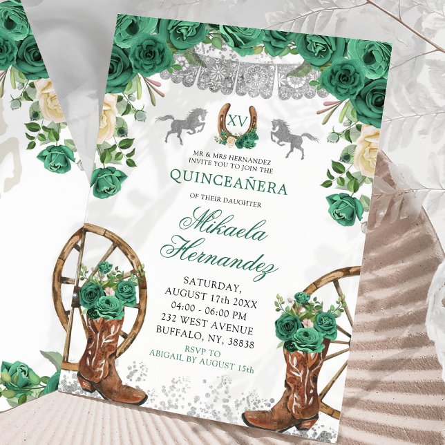 Silver Western Green Hunter Horse Quinceanera Einladung (Von Creator hochgeladen)