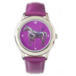 SILVER WESTERN HORE Lila Lederuhr Armbanduhr