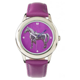 SILVER WESTERN HORE Lila Lederuhr Armbanduhr