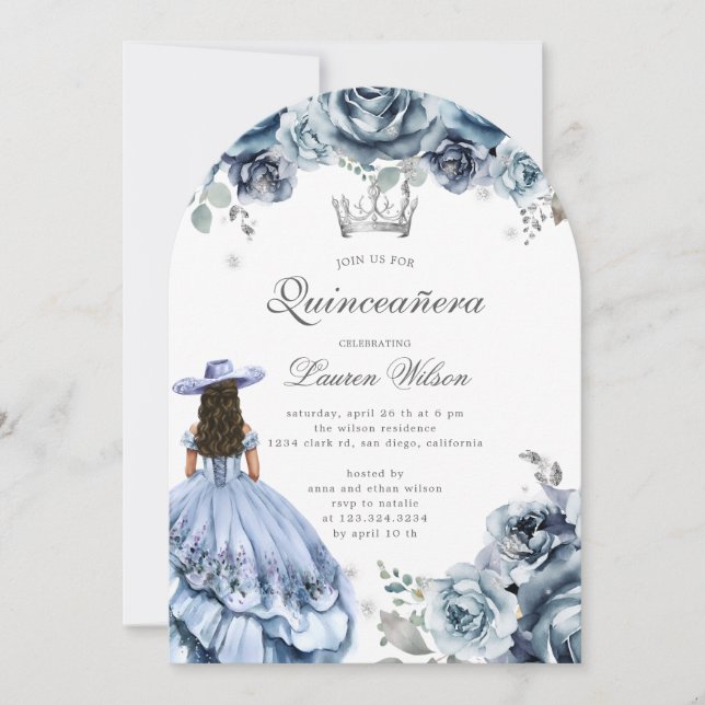 Silver Western Wonderland Quinceanera Einladung (Vorderseite)