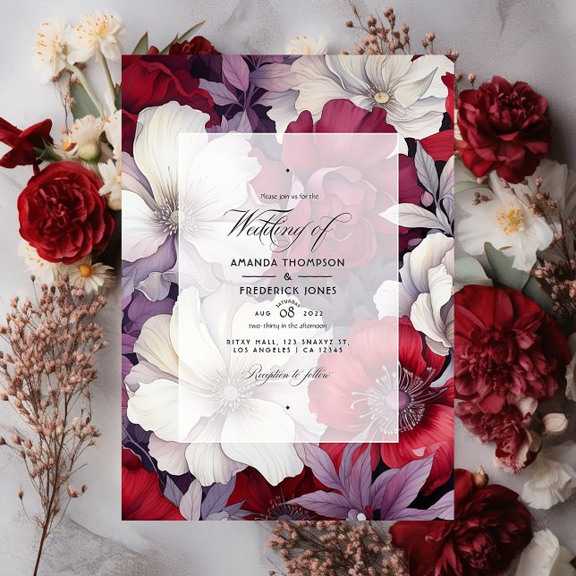 Silver, White and Deep Red Floral Wedding Einladung (Von Creator hochgeladen)