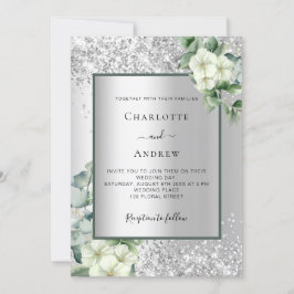 Silver White Bloral eucalyptus elegante Hochzeit Einladung