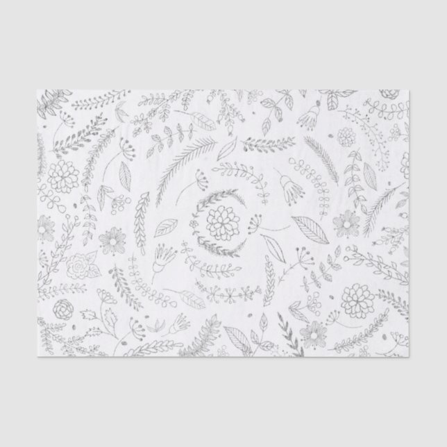 Silver & White Botanical Elegante Glam Flora Seidenpapier (Vorderseite)