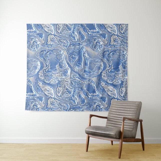 Silver White Bright Blue Marmormuster Wandteppich (Beispiel (Horizontal))