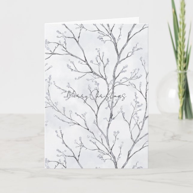 Silver White Christmas Winter Trees Karte (Vorderseite)