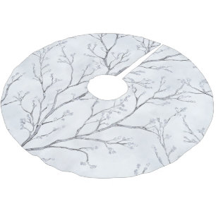Silver White Christmas Winter Trees Polyester Weihnachtsbaumdecke