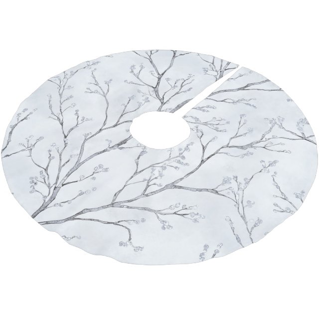 Silver White Christmas Winter Trees Polyester Weihnachtsbaumdecke (Schrägansicht)
