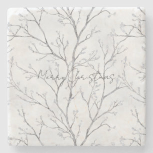 Silver White Christmas Winter Trees Steinuntersetzer