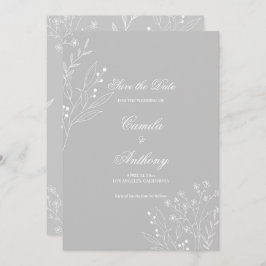Silver White Corner Floral Boho Wedding Einladung