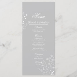 Silver White Corner Floral Boho Wedding Menükarte
