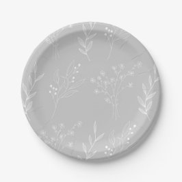 Silver White Corner Floral Boho Wedding Pappteller