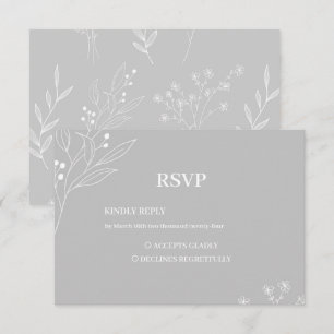 Silver White Corner Floral Boho Wedding RSVP Karte