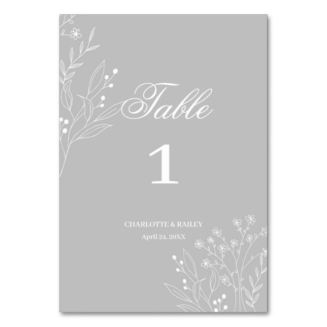 Silver White Corner Floral Boho Wedding Tischnummer (Vorderseite)