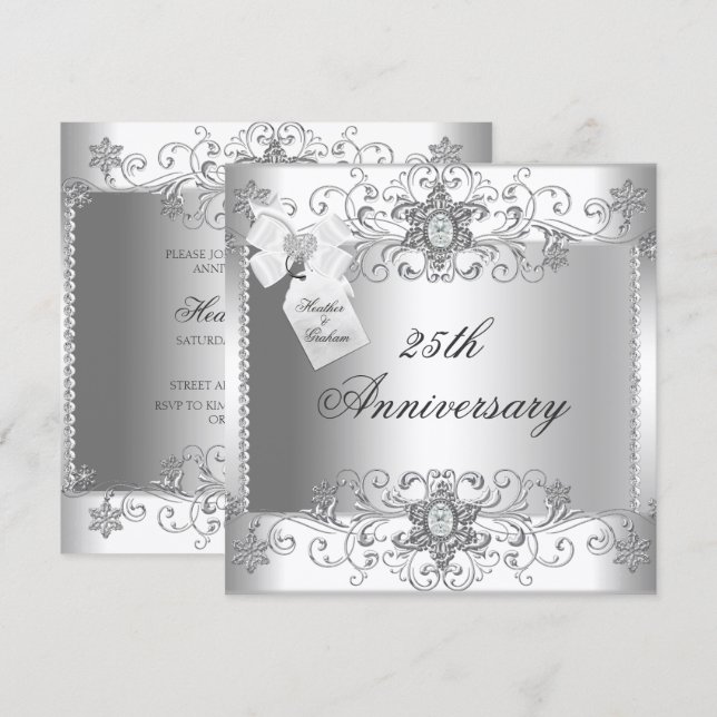 Silver White Diamond Einladung zum 25-jährigen Jub (Vorne/Hinten)