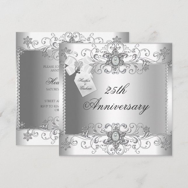 Silver White Diamond Einladung zum 25-jährigen Jub (Vorne/Hinten)