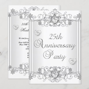 Silver White Diamond Hearts 25 Jahre alt 2 Einladung