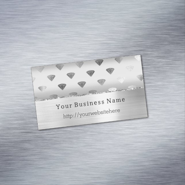 Silver White Diamonds Business name website Magnetische Visitenkarte (Beispiel)