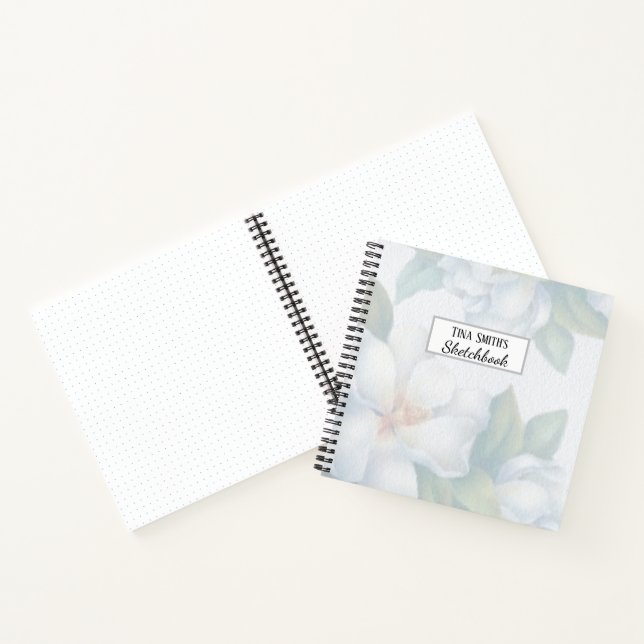 Silver White Dogwood Blossom Wedding Sketchbook Notizbuch (Innenseite)