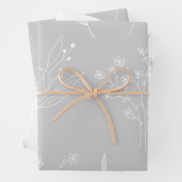 Silver White Floral Boho Wedding Geschenkpapier Set
