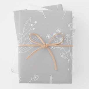 Silver White Floral Boho Wedding Geschenkpapier Set