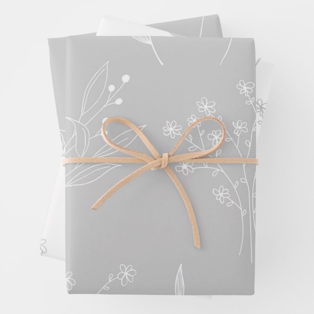 Silver White Floral Boho Wedding Geschenkpapier Set (Beispiel)