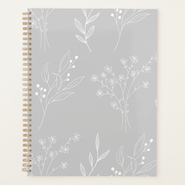 Silver White Floral Boho Wedding Planer (Vorderseite)
