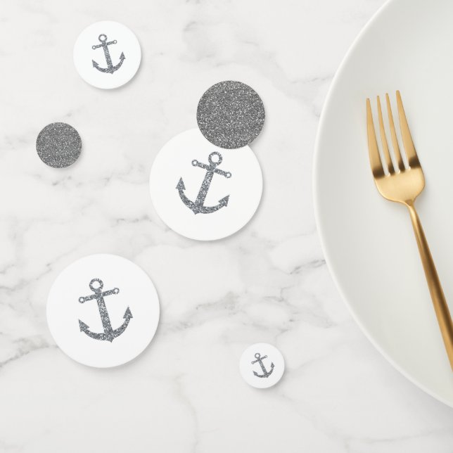 Silver & White Glitzer Anchor Nautical Beach Party Konfetti (Gruppe)
