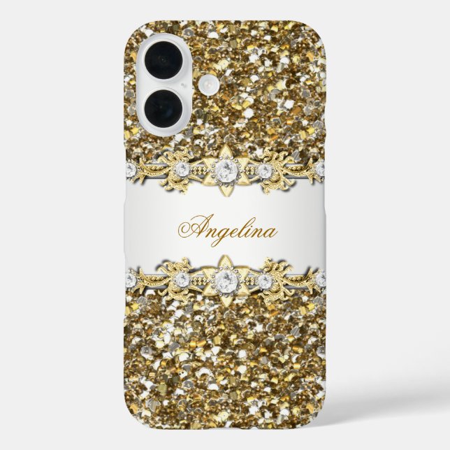 Silver White Gold Diamond Jewel Glitzer iPhone 16 Hülle (Rückseite)