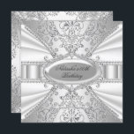 Silver & White Jewel Damask Geburtstag Einladung<br><div class="desc">Einladung zum Geburtstag. Elegante silberne Damaskus & Diamantennamensanzeige. Bitte beachten Sie: Alle flachen Bilder. Sie haben keine echten Juwelen!</div>