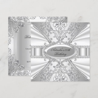 Silver & White Jewel Damask Geburtstag Einladung