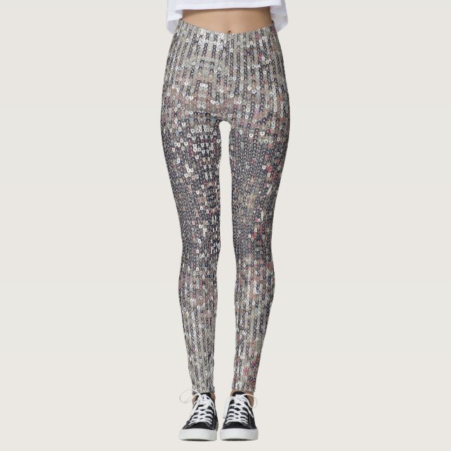 Silver White Kristall Sequenzmuster Leggings (Vorderseite)
