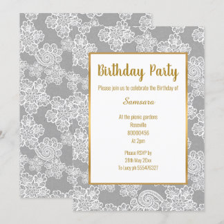 SILVER WHITE LACE GOLD JEDEN ANLASS GEBURTSTAG EINLADUNG