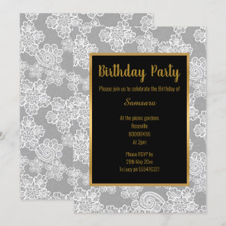 SILVER WHITE LACE GOLD JEDEN ANLASS GEBURTSTAG EINLADUNG