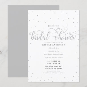 Silver & White Modern Minimal Script Brautparty Einladung