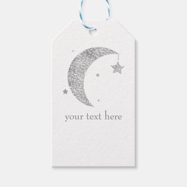 Silver & White Moon & Stars Kinderdusche Celestial Geschenkanhänger (Vorderseite)