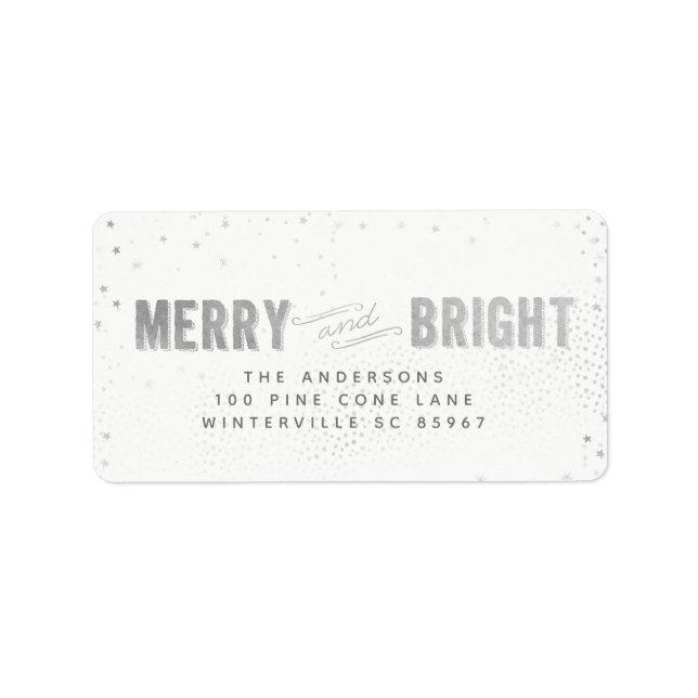 Silver & White Snowflake Merry und Heller Urlaub Adressaufkleber (Vorne)
