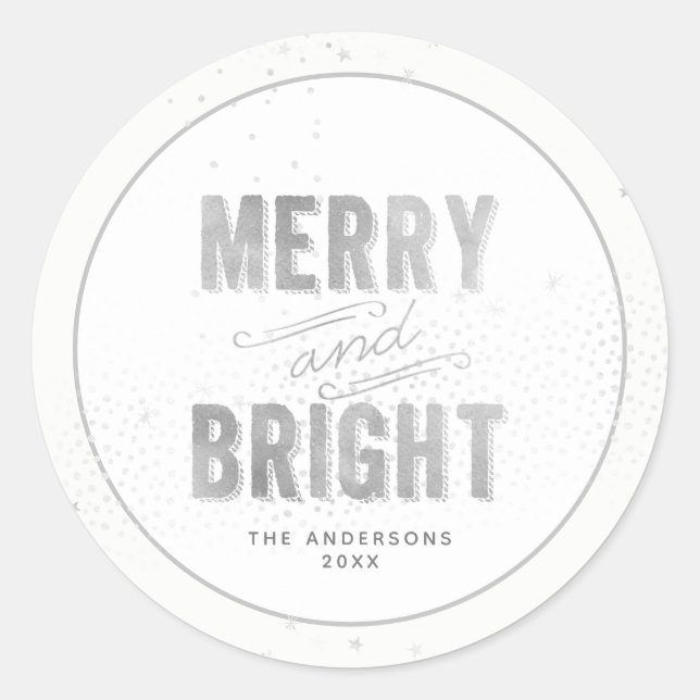 Silver & White Snowflake Merry und Heller Urlaub Runder Aufkleber (Vorderseite)