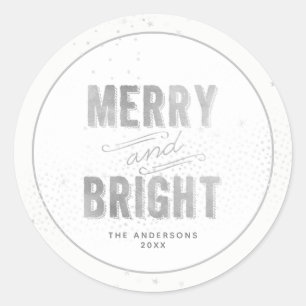 Silver & White Snowflake Merry und Heller Urlaub Runder Aufkleber