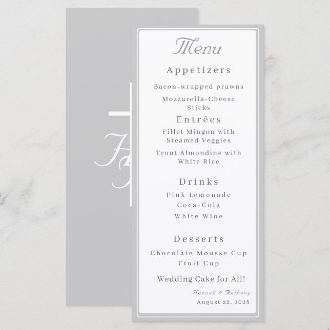 Silver & White The Refined Catholic Wedding Menükarte (Vorne/Hinten)