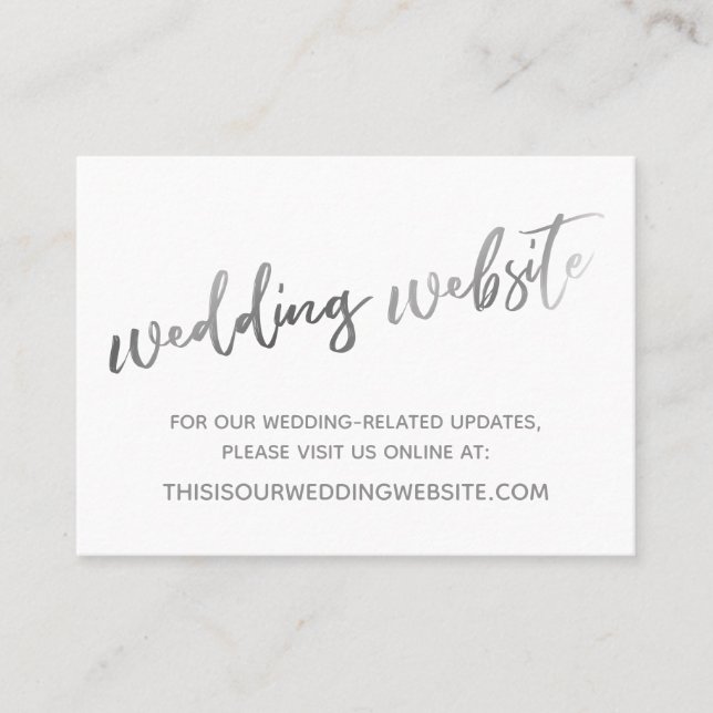 Silver White Wedding Website & Card Visitenkarte (Vorderseite)