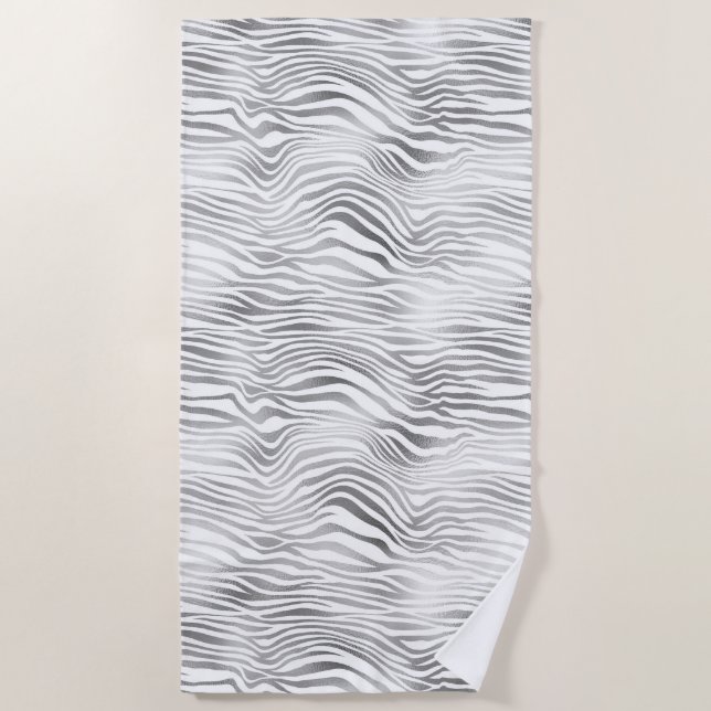 Silver White Zebra Print Strandtuch (Vorderseite)