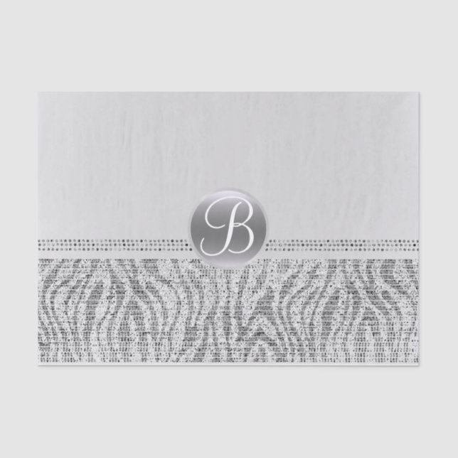 Silver White Zebra Sparkle Glam Monogram Initial Seidenpapier (Vorderseite)