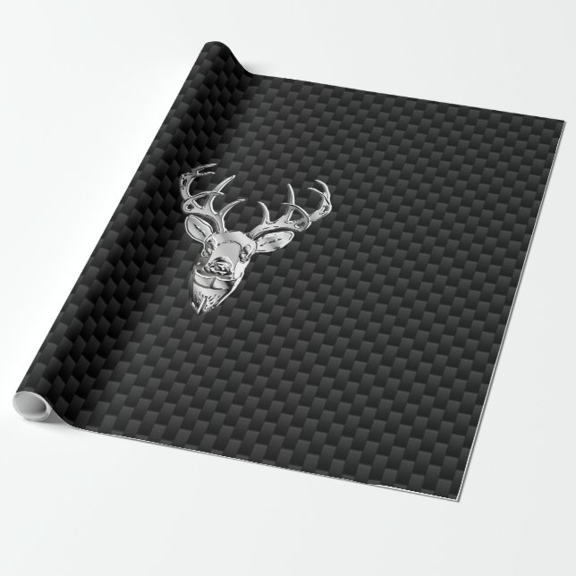 Silver Wild Deer on Carbon Fiber Style Dekoration Geschenkpapier (Ungerollt)