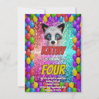 Silver Wild Fox Fun Feierliche Geburtstagsparty ei Einladung