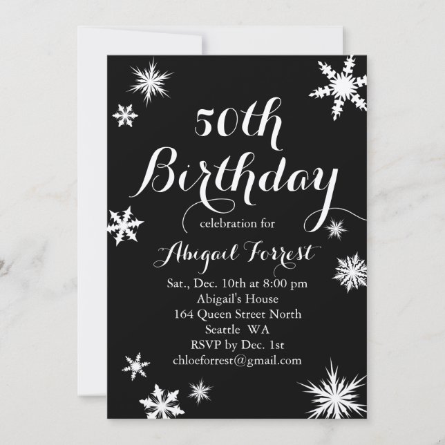 Silver Winter 50. Geburtstag Einladung (Vorderseite)