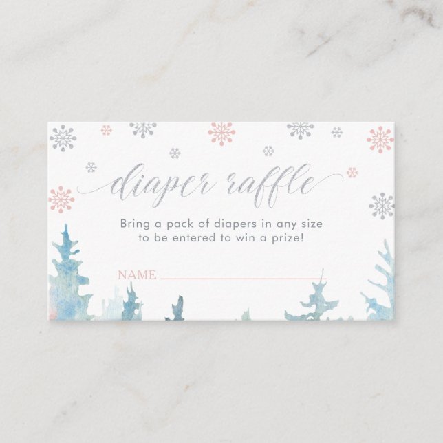 Silver Winter Baby Showdiaper Raffle Ticket Begleitkarte (Vorderseite)