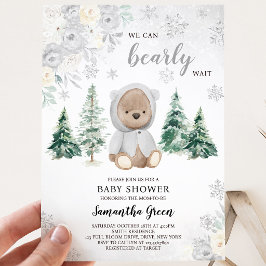 Silver Winter Bear Baby Dusche Einladung
